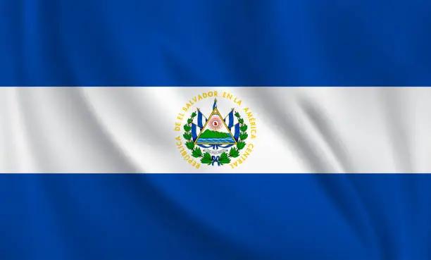 Vector illustration of Waving flag of El Salvador blowing in the wind. Full page flying flag
