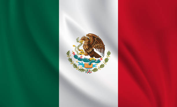 istock Waving flag of Mexico blowing in the wind. Full page flying flag 1573804802