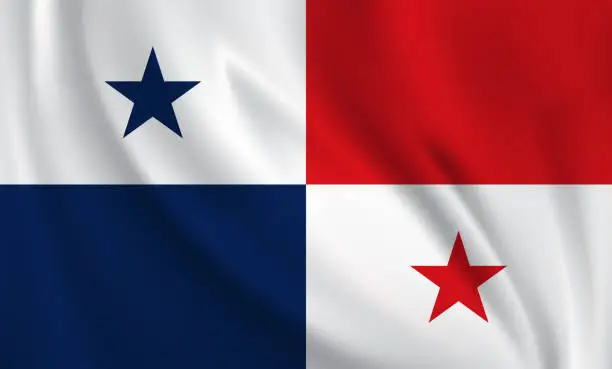 Vector illustration of Waving flag of Panama blowing in the wind. Full page flying flag