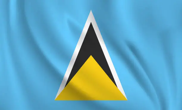 Vector illustration of Waving flag of Saint Lucia blowing in the wind. Full page flying flag