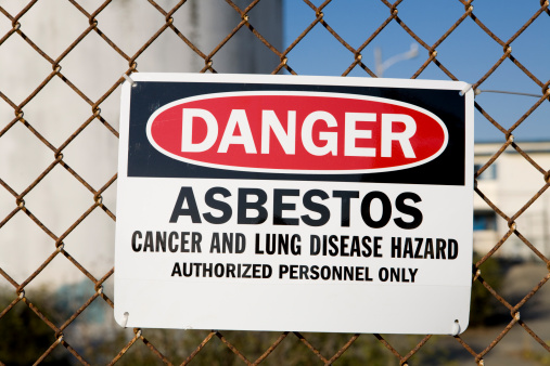 Asbestos warning sign.  View my 