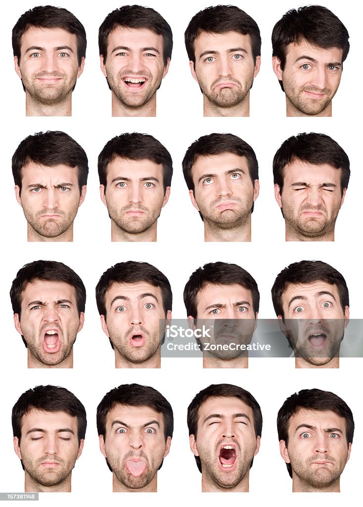 성인 남성 줄임말입니다 에어제스처 및 비어드 합성사진 16 표정 - 로열티 프리 시리즈 일부 스톡 사진