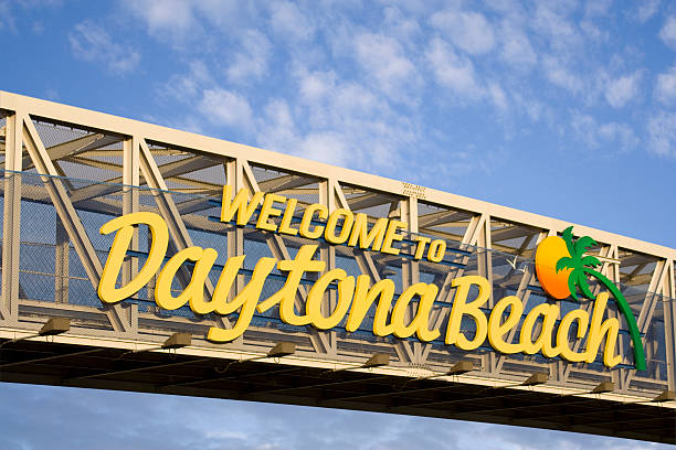 Panoramic aerial view of Daytona Beach at sunset, Florida.