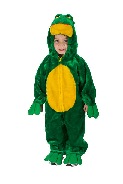istock Standing Halloween Toddler Boy In Frog Costume – Clipping Path 157381197