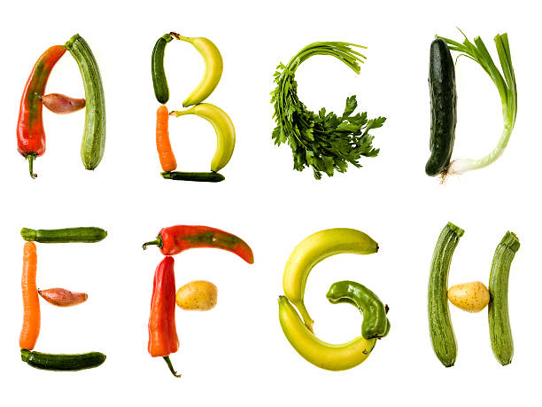 XXL Healthy Food Alphabet A-B-C-D-E-F-G-H alphabet letters.  alphabetical order photos stock pictures, royalty-free photos & images