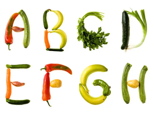 A-B-C-D-E-F-G-H alphabet letters. 