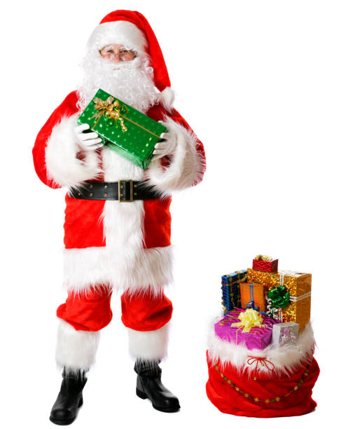 istock Santa with gifts on white 157381569