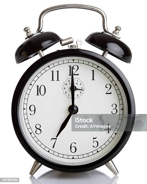 Classic Alarm Clock On White Stock Photo - Download Image Now - Clock, Number 7, Alarm Clock
