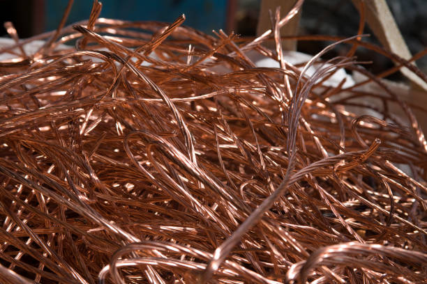 copper cable scrap metal recycled stock photo