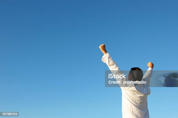 Success Day Man With Hands Up Stock Photo - Download Image Now - Photography, Achievement, Adult