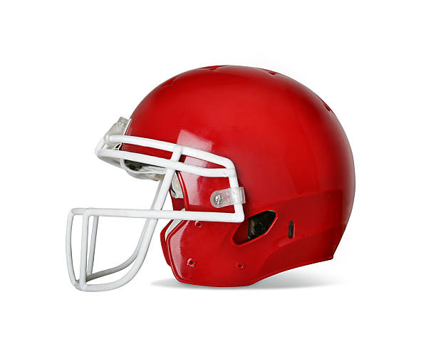 casque de football américain avec un tracé de détourage - isolated on red photos et images de collection