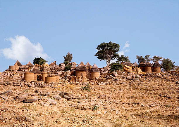 Village in Northen Cameroon. Very arid landscape. Blue sky.  cameroon stock pictures, royalty-free photos & images
