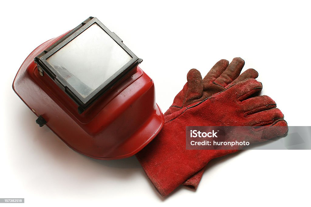 Schweißen Helm und Handschuhe - Lizenzfrei Freisteller – Neutraler Hintergrund Stock-Foto
