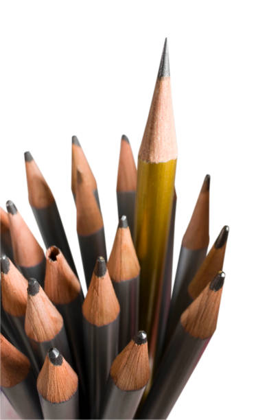 Very sharp pencil standing out from others that are blunt. Ideal for 'leadership', 'performance' or 'better than the rest' concepts. Isolated on white and clipping path included. 