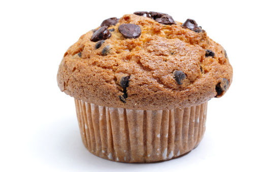 Freshly baked chocolate chip muffin.