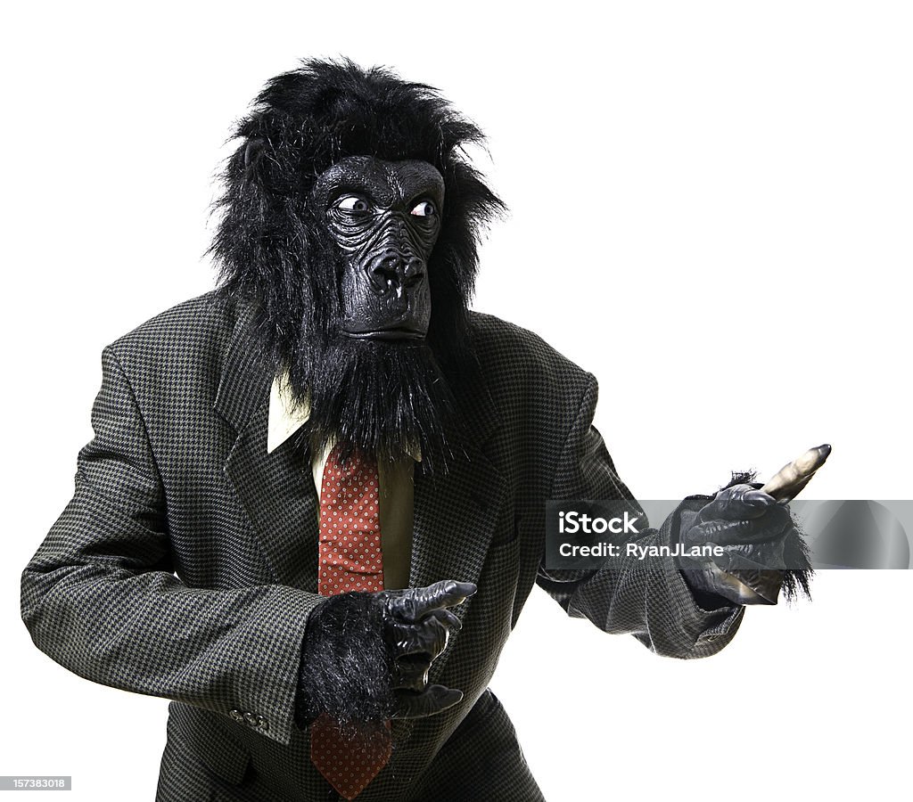 Ritratto di uomo d'affari seri contrariato Gorilla - Foto stock royalty-free di Costume da scimmia