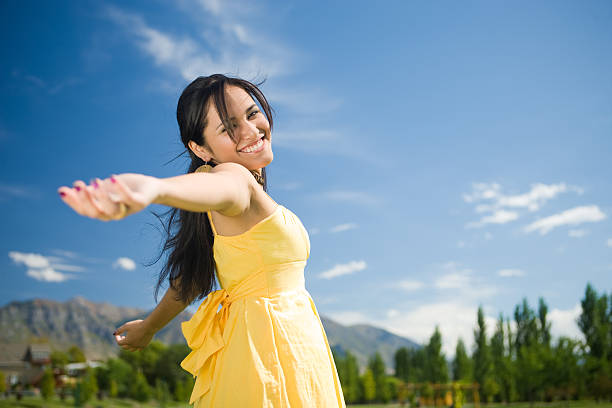 Carefree Girl Twirling Around