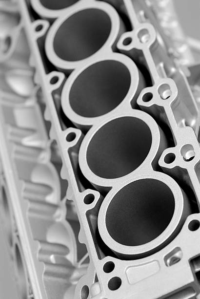 Close-up of a engine block with 4 holes stock photo