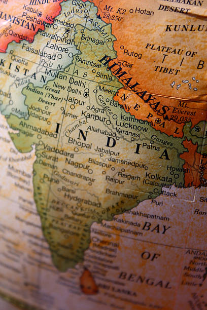 Close-up of India and its territory on a world map Map of India and surrounding countries bay of bengal stock pictures, royalty-free photos & images