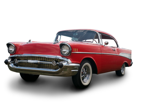 Classic Red 1957 Chevy Bel Air. Clipping Path on Vehicle. 