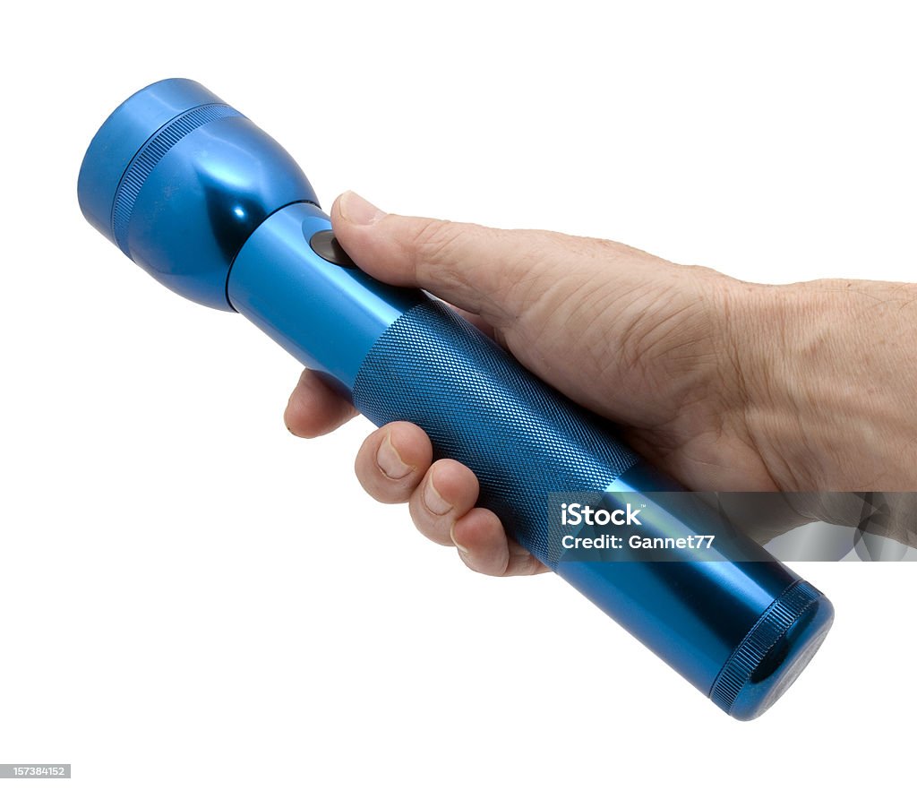 Hand mit blauen Taschenlampe - Lizenzfrei Taschenlampe Stock-Foto