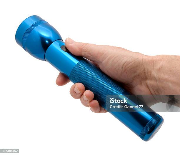 Mão Com Azul Lanterna Elétrica - Fotografias de stock e mais imagens de Lanterna Elétrica - Lanterna Elétrica, Mão Humana, Figura para recortar
