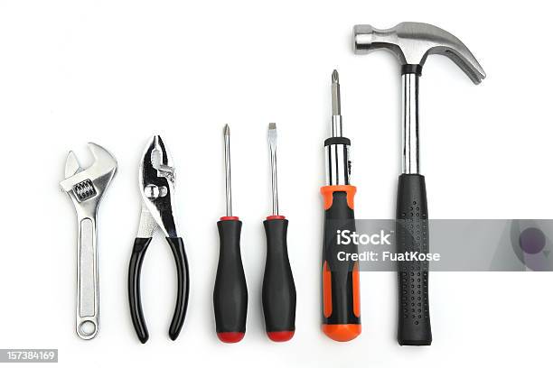 Various Hand Tools With A White Background Stock Photo - Download Image Now - Screwdriver, Work Tool, White Background