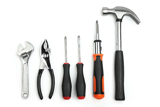 Photo of Various hand tools with a white background 