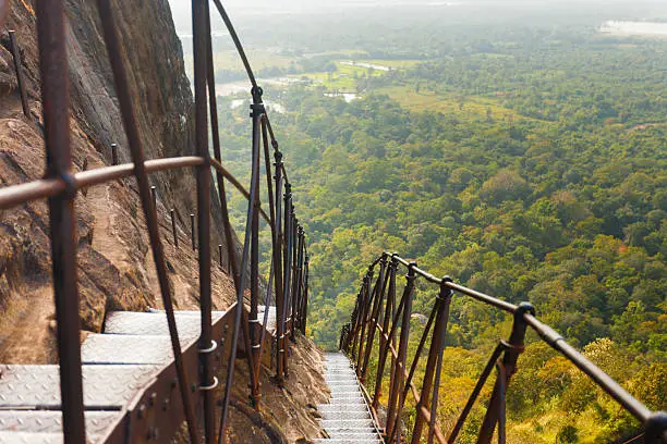 Photo of Sigiriya Rock Steep Metal Stairs Landscape Below