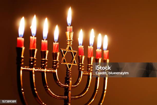 Star Of David Hanukkah Menorah Stock Photo - Download Image Now - Hanukkah, Menorah, Candle