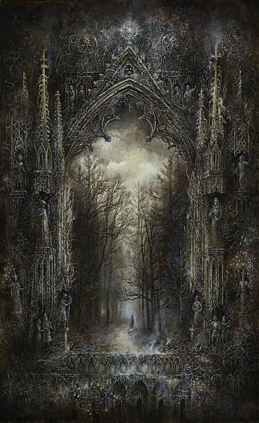 Gothic Fantasy Surreal gothic scene, acrylic on paper. gothic style stock illustrations