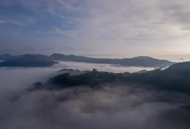 St.Thomas church in Slovenia ,Kranj, autumn drone photo