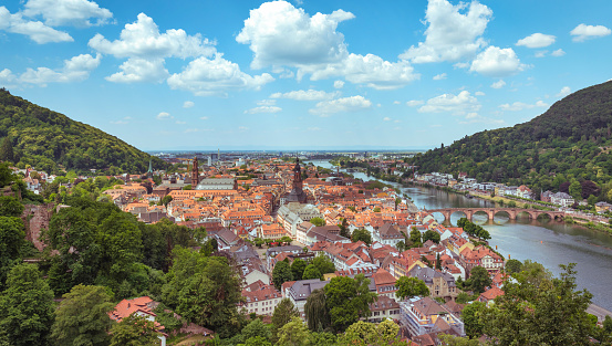 panoramic view over historic Heidelberg at sunny summer day