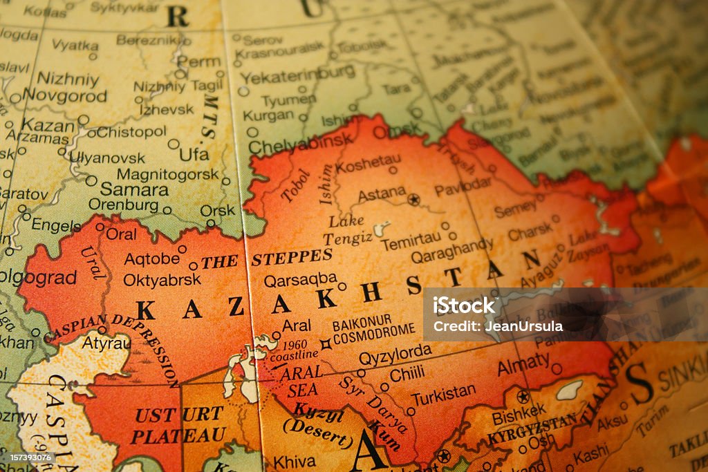 An earth tone political map focused on Kazakhstan Map of Kazakhstan Kazakhstan Stock Photo