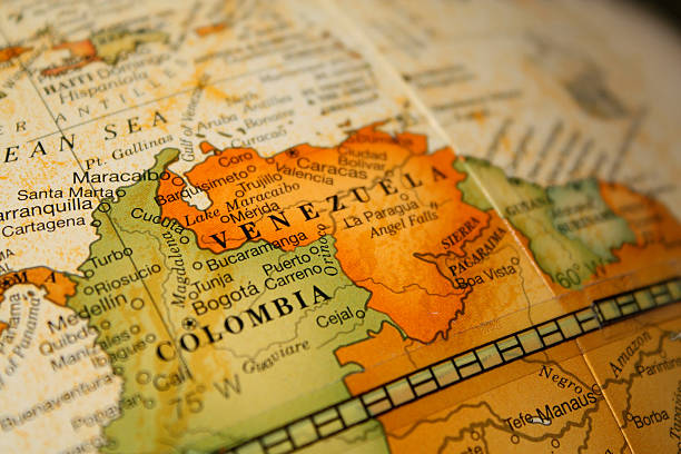mapa de colombia, venezuela - colombia map fotografías e imágenes de stock