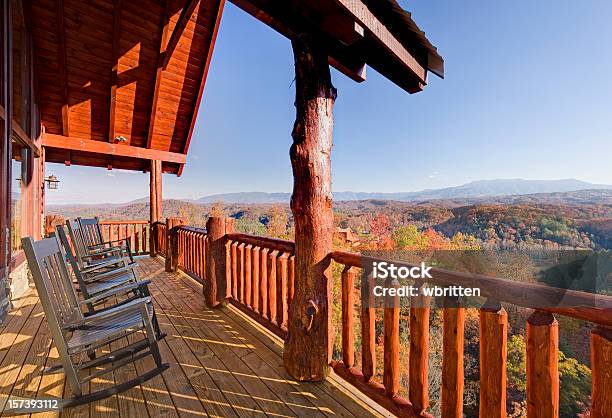 Deck Chairs With A View Stock Photo - Download Image Now - Log Cabin, Autumn, Great Smoky Mountains
