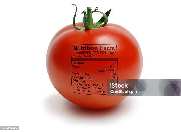 Tomatoe Com Nutriton Factos - Fotografias de stock e mais imagens de Etiqueta Nutricional - Etiqueta Nutricional, Alimentação Não-saudável, Alimentação Saudável