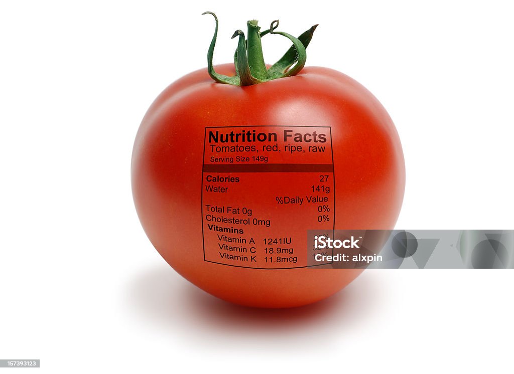 Tomatoe с nutriton факты - Стоковые фото Этикетка с указанием пищевой ценности роялти-фри