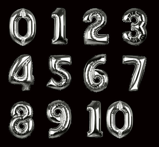 Silver Balloon Numbers 1-10 (+clipping paths, XXL) Very high resolution photographs of helium balloon numbers. Supplied with individual clipping path for each number. helium balloon stock pictures, royalty-free photos & images