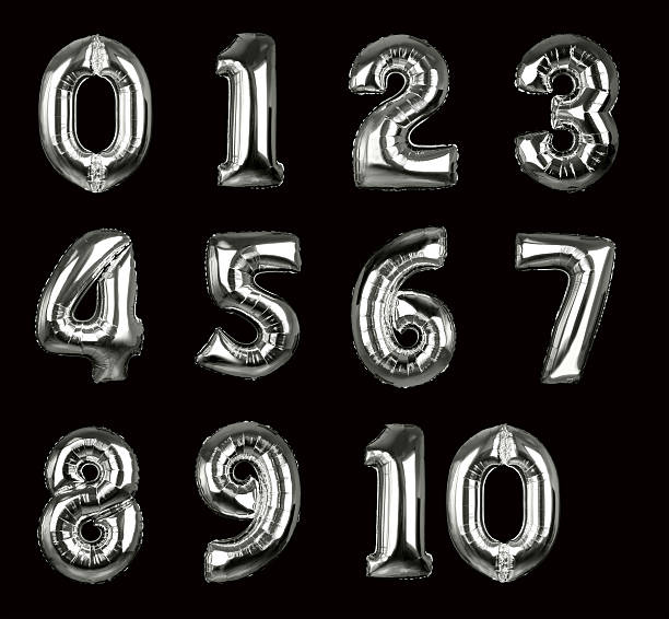 Silver Balloon Numbers 1-10 (+clipping paths, XXL) Very high resolution photographs of helium balloon numbers. Supplied with individual clipping path for each number. 10 balloon stock pictures, royalty-free photos & images
