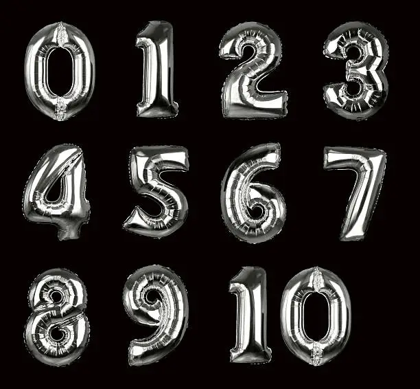 Very high resolution photographs of helium balloon numbers. Supplied with individual clipping path for each number.