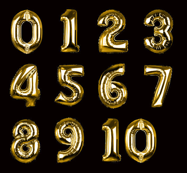 globo de oro números 1-10 (clipping paths (bordes de corte), xxl - globo decoración fotos fotografías e imágenes de stock