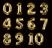 Gold Balloon Numbers 1-10 (+clipping paths, XXL)
