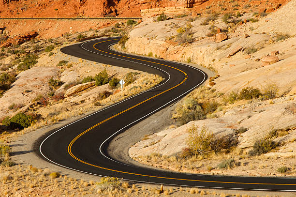 A desert road in Arches National Park, Moab Utah.