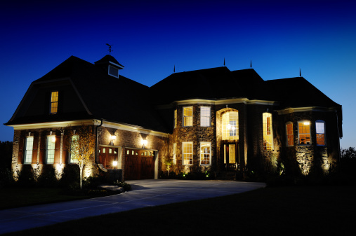 House exterior at night.