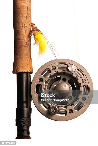 Fly Fishing Reel Stockfoto und mehr Bilder von Angelrolle - Angelrolle, Makrofotografie, Weißer Hintergrund