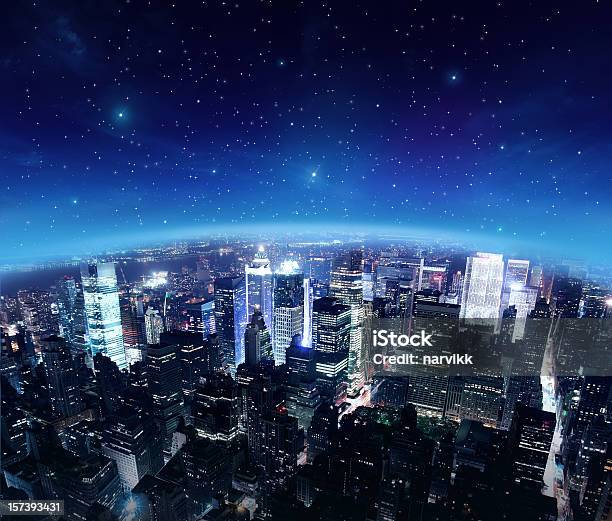 City Lights By Starry Night Stock Photo - Download Image Now - Night, New York City, Star - Space