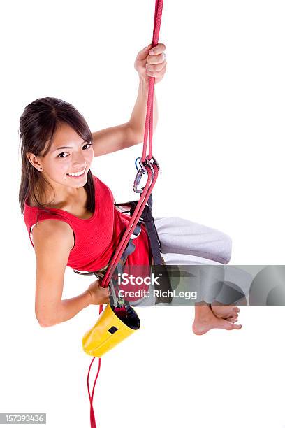Rapelling Climber Stock Photo - Download Image Now - Rappelling, White Background, Hanging