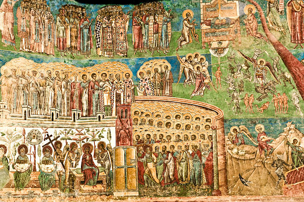 medieval pintura detalhes sobre o mosteiro voronet - voronet imagens e fotografias de stock