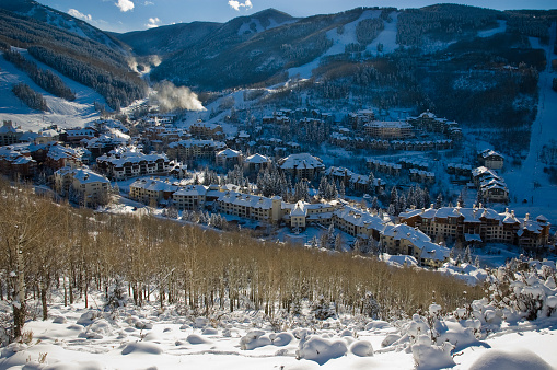 Beaver Creek Village Ski Resort in winter with copy-space.